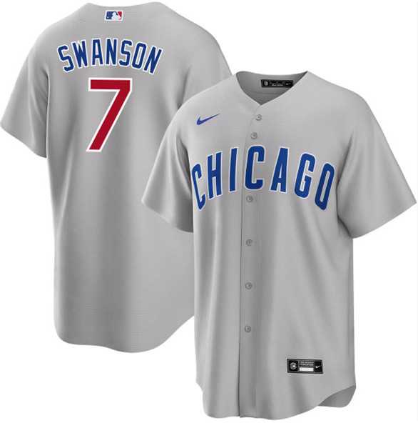 Mens Chicago Cubs #7 Dansby Swanson Gray Cool Base Stitched Baseball Jersey Dzhi